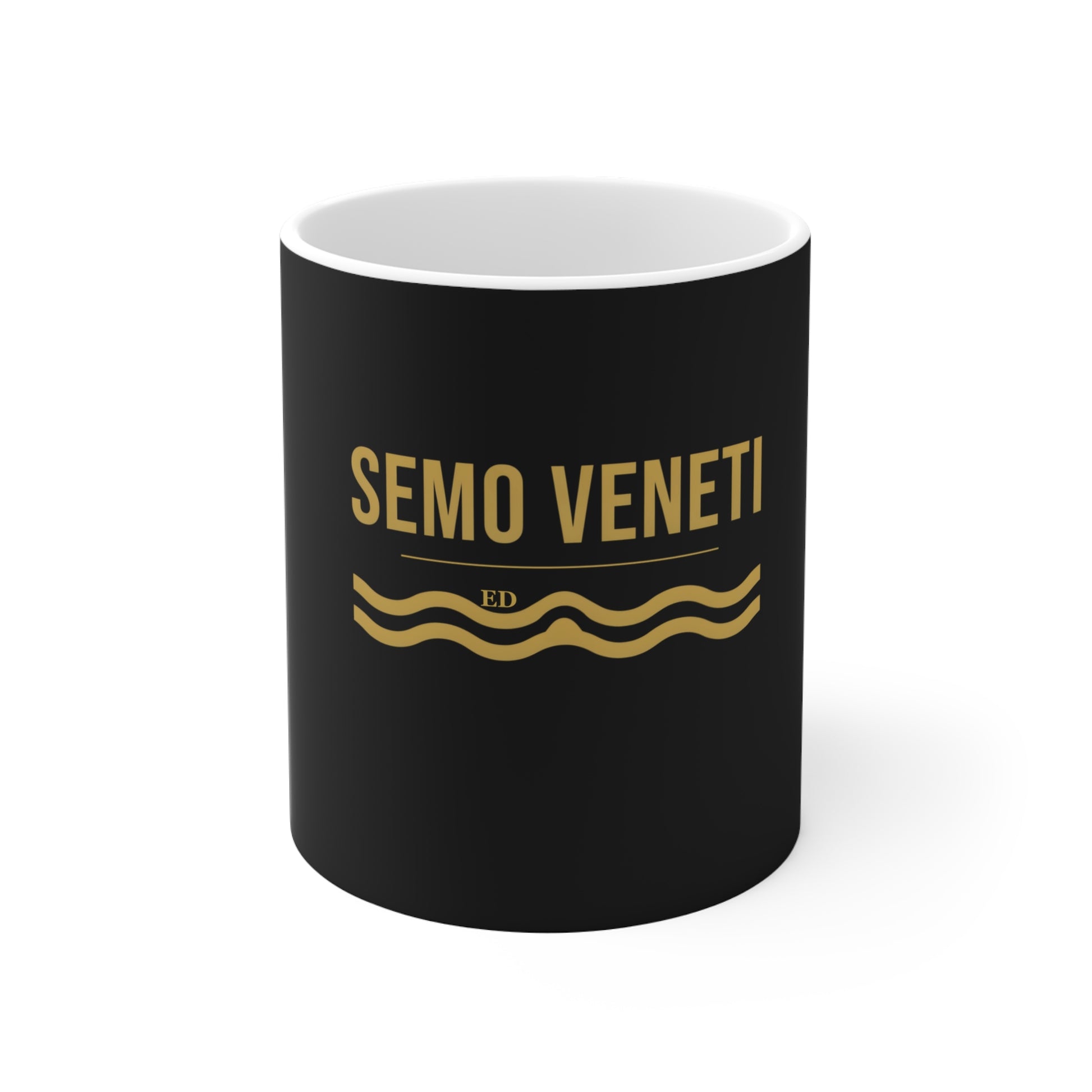 Venetian Pride Mug with Semo Veneti dialect design, black ceramic